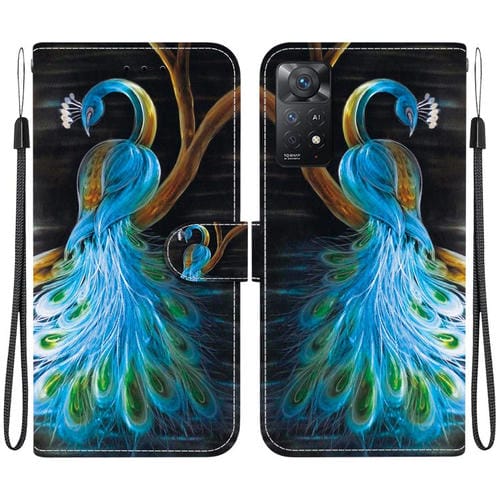 Funda de Cuero con Dibujo de Colores y Textura de Cristal para Redmi Note 12 Pro 4G (Pavo Real)