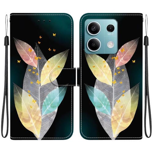 Funda de Cuero con Dibujo de Colores y Textura de Cristal para Redmi Note 13 5G (Hojas de Colores)