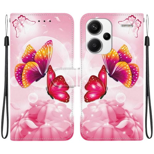 Funda de Cuero con Dibujo de Colores y Textura de Cristal para Redmi Note 13 Pro+ 5G (Mariposas Rosas)