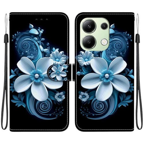 Funda de Cuero con Dibujo de Colores y Textura de Cristal Global para Redmi Note 13 4G (Orquídea Negra)