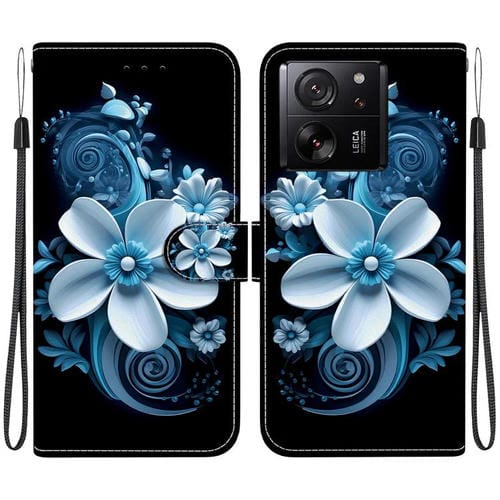 Funda de Cuero con Dibujo de Colores y Textura de Cristal para Xiaomi 13T/13T Pro (Orquídea Negra)