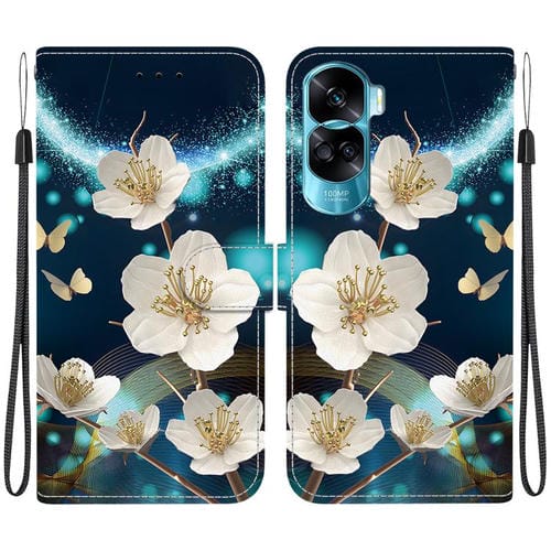 Funda de Cuero Honor 90 Lite con Dibujo de Colores y Textura de Cristal (Magnolia)