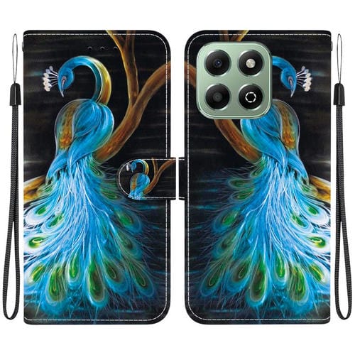 Funda de Cuero Honor X6B con Dibujo de Colores y Textura de Cristal (Pavo Real)