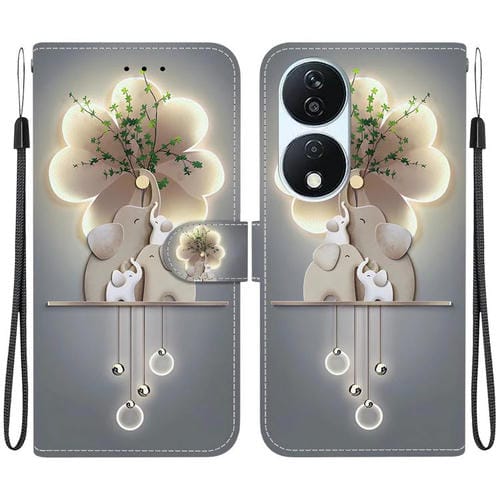 Funda de Cuero con Dibujo y Textura de Cristal para Honor X7B Play 50 Plus (Elefantes)