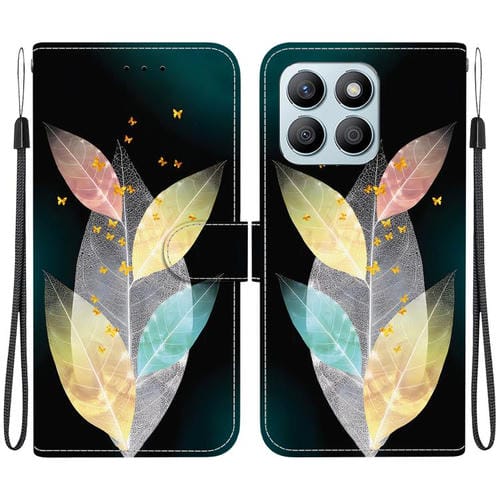 Funda de Cuero Honor X8B con Dibujo de Colores y Textura de Cristal (Hojas de Colores)