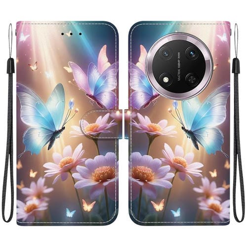Funda de Cuero para Honor X9C con Dibujo de Colores y Textura de Cristal (Mariposa, Amor y Flores)