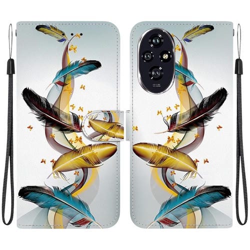 Funda de Cuero Honor 200 5G con Dibujo Colores y Textura Cristal (Plumas de Mariposa Doradas)