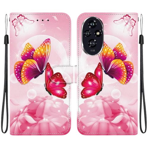 Funda de Cuero con Dibujo y Textura de Cristal para Honor 200 5G (Mariposas Rosas)