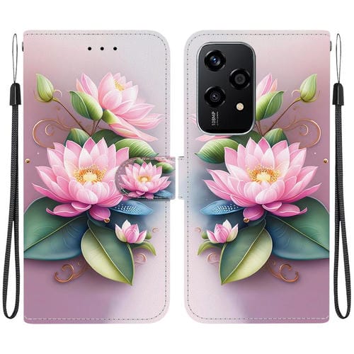 Funda de Cuero Honor 200 Lite con Dibujo a Color y Textura de Cristal (Lotus)
