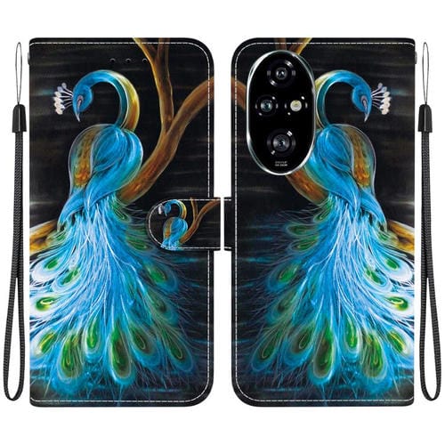 Funda de Cuero con Dibujo de Colores y Textura de Cristal para Honor 200 Pro 5G (Pavo Real)