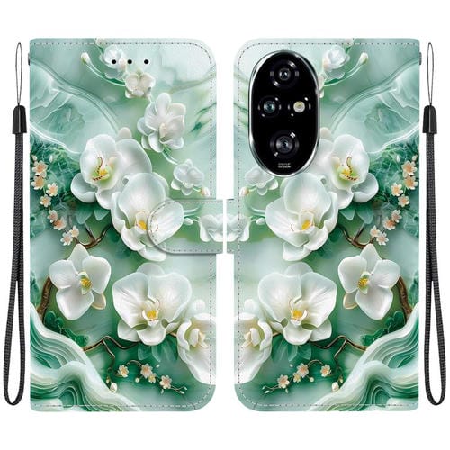 Funda de Cuero para Honor 200 Pro 5G con Dibujo de Colores y Textura de Cristal (Flores de Jade)