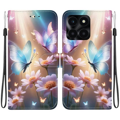 Funda de Cuero Honor X6A con Dibujo de Colores y Textura de Cristal (Mariposa, Amor y Flores)