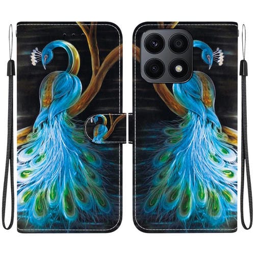 Funda de Cuero Honor X8A con Dibujo de Colores y Textura de Cristal (Pavo Real)