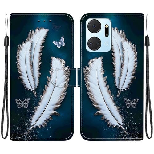 Funda de Cuero Honor X7A con Dibujo de Colores y Textura de Cristal (Plumas de Mariposa Blancas)