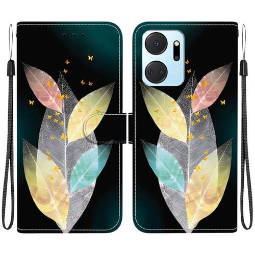 Funda de Cuero para Honor X7A con Dibujo de Colores y Textura de Cristal (Hojas de Colores)