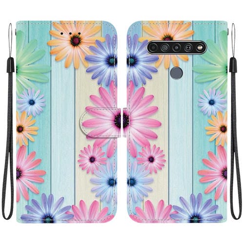 Funda de Cuero para LG K61 con Dibujo de Colores y Textura de Cristal (Girasoles)
