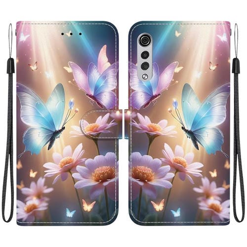 Funda de Cuero para LG Velvet 5G/G9 4G con Dibujo de Colores y Textura de Cristal (Mariposa, Amor y Flores)