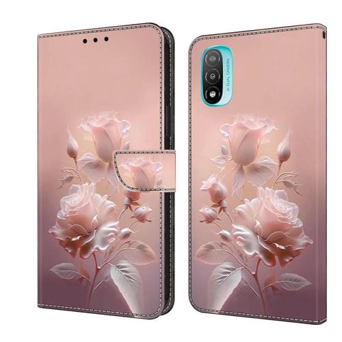 Funda de Cuero Pintada a Mano Motorola Moto E20 con Diseño Flores de Cerámica