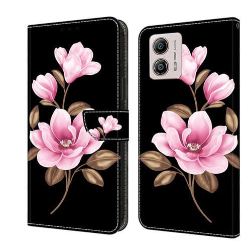 Funda de Cuero pintada a mano para Motorola Moto G53 5G (Flores Negras)