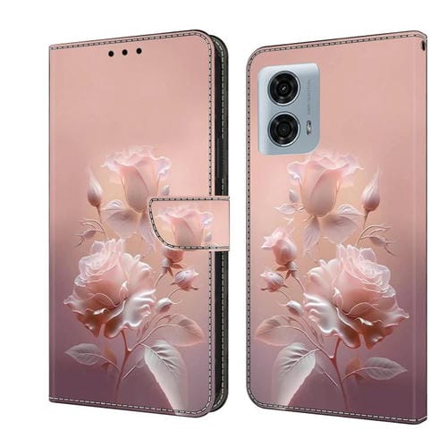 Funda de Cuero pintada a mano para Motorola Moto G24 Power (Flores de Cerámica)