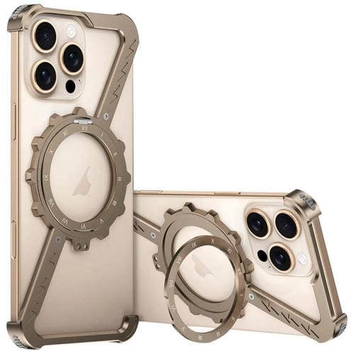 Funda para Teléfono iPhone 16 Pro Max Magsafe Soporte 360 Metal sin Marco en Forma de Z (Dorado del Desierto)
