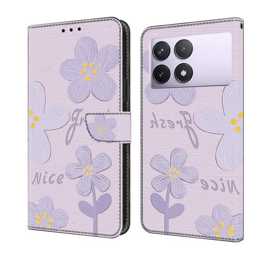 Funda de Cuero Pintada a Mano para Redmi K70E (Flores de Color Morado Oscuro)