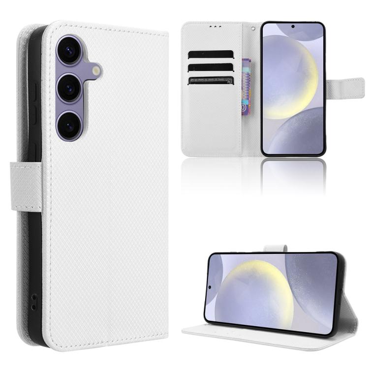 Funda de cuero con textura de diamante para Samsung Galaxy S25 FE 5G (blanca)
