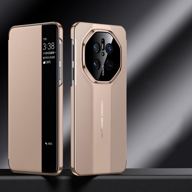 Funda para Teléfono Huawei Mate 70 Smart View con Diseño Imitación Ventana (Dorada)