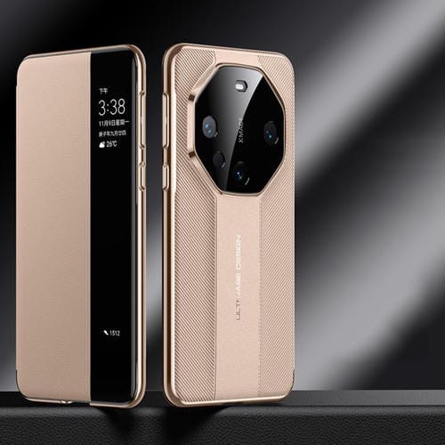 Funda para Teléfono Huawei Mate 60 Pro con Diseño Imitación Ventana Smart View (Dorada)