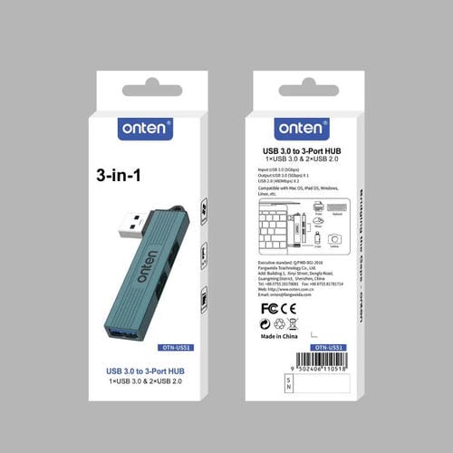 Concentrador USB 3.0 3 en 1 Onten US51 Función de Expansión de Puertos (Verde Pino)