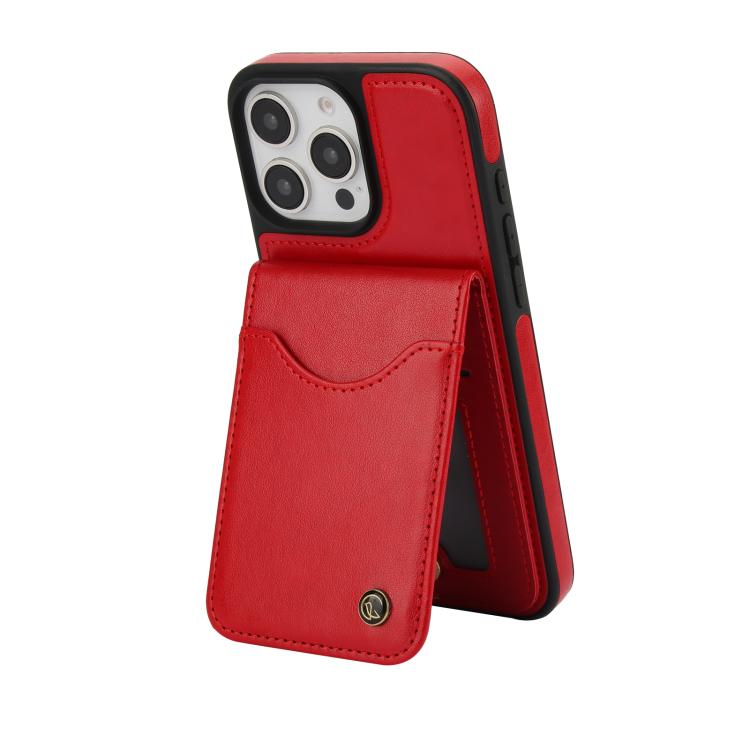 Funda de Cuero Awquer para iPhone 16 Pro Max con Tapa Vertical para Tarjetas y Soporte (Rojo)