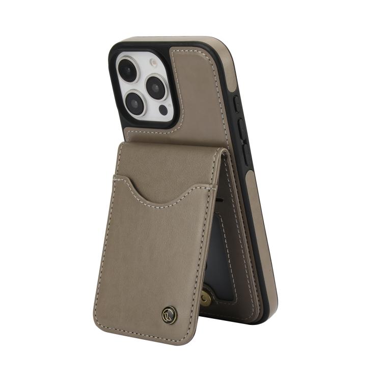 Funda de Cuero con Tapa Vertical Awquer para iPhone 16 Pro con Tarjetero (Gris)