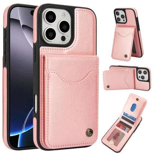 Funda de Cuero con Tapa Vertical para iPhone 16 Pro Awquer con Tarjetero (Oro Rosa)