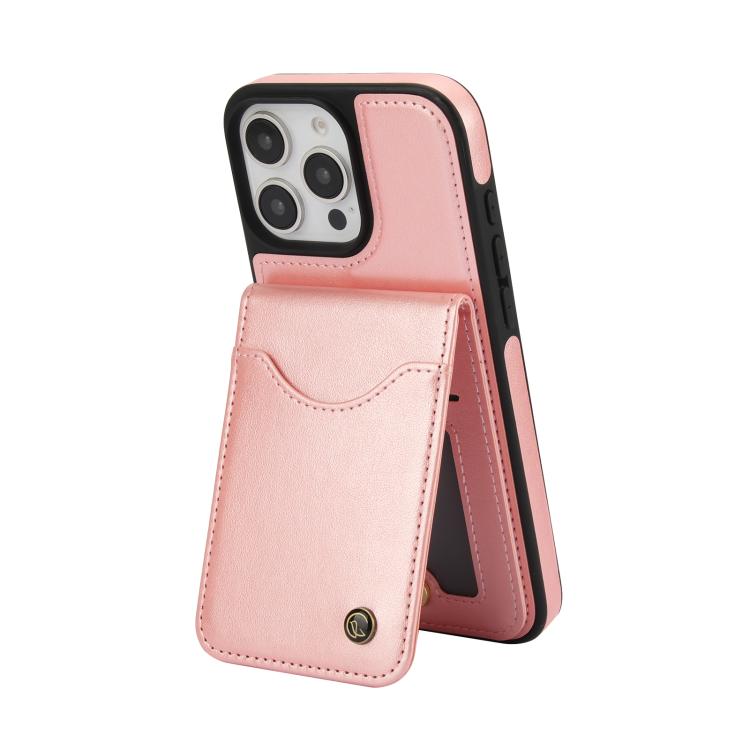 Funda de Cuero con Tapa Vertical para iPhone 16 Pro Awquer con Tarjetero (Oro Rosa)