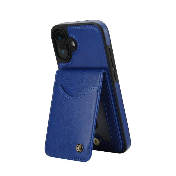 Funda para iPhone 16 Plus Awquer Cuero con Tapa Vertical para Tarjetas y Soporte (Azul)