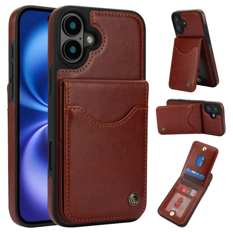 Funda de Cuero con Tapa Vertical Awquer para iPhone 16 Plus con Tarjetero (Marrón)