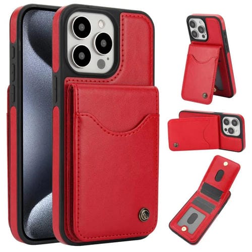 Funda para iPhone 15 Pro Max Awquer Cuero Tapa Vertical Tarjetas Soporte (Rojo)