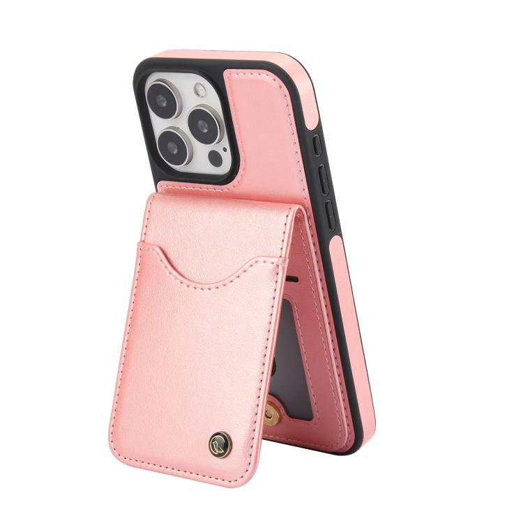 Funda para iPhone 15 Pro Max Awquer Cuero con Tapa Vertical para Tarjetas y Soporte (Oro Rosa)