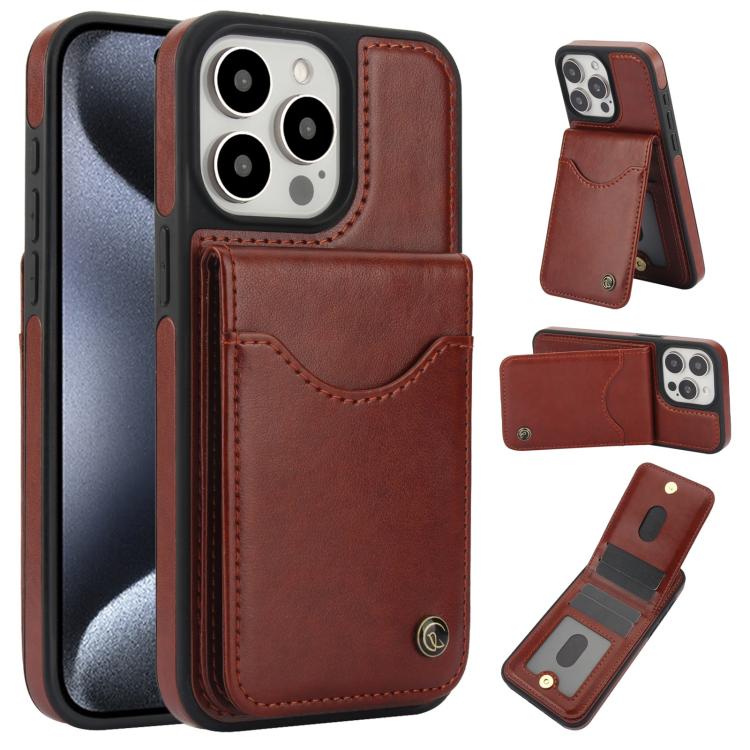 Funda de Cuero con Tapa Vertical Awquer para iPhone 15 Pro con Tarjetero (Marrón)