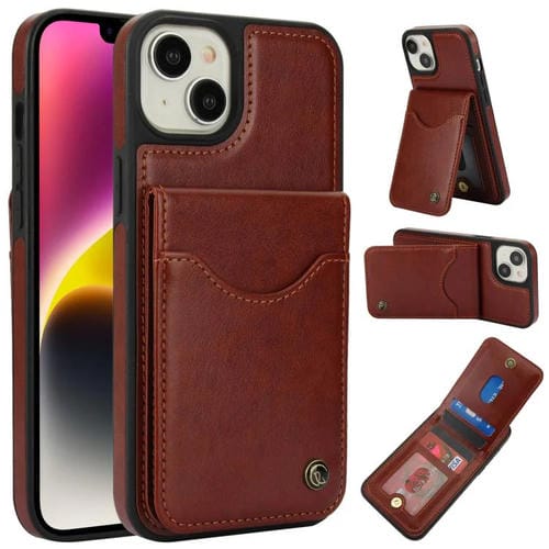 Funda de Cuero Awquer para iPhone 14/13 con Tapa Vertical para Tarjetas y Soporte (Marrón)