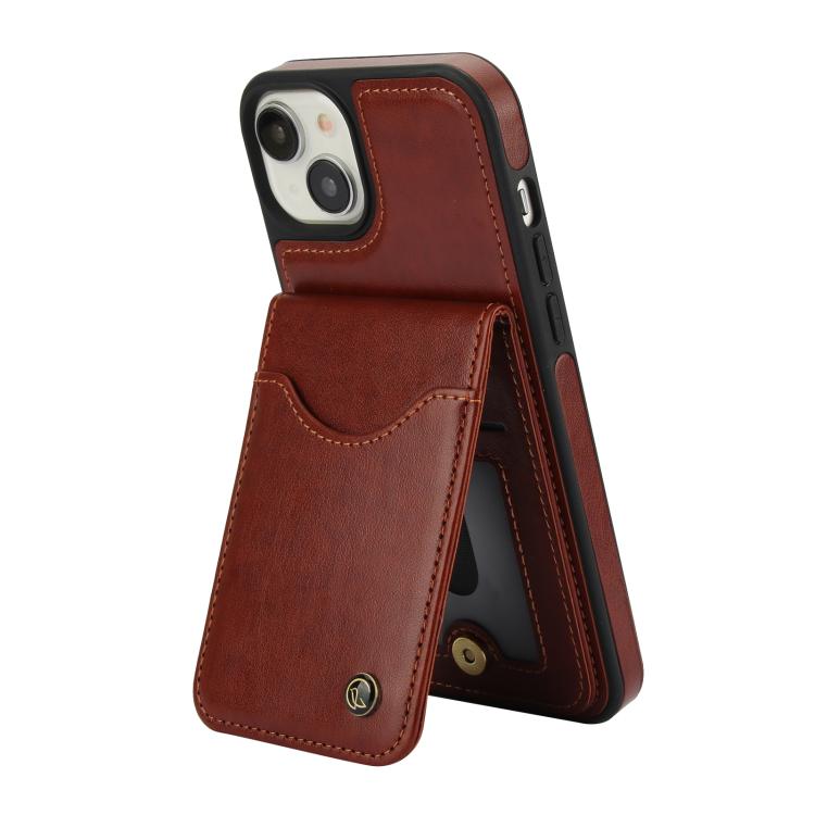 Funda de Cuero Awquer para iPhone 14/13 con Tapa Vertical para Tarjetas y Soporte (Marrón)
