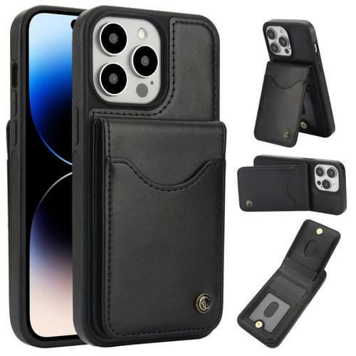 Funda para iPhone 14 Pro Awquer Cuero Tapa Vertical Tarjetas Soporte (Negro)