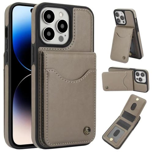 Funda de Cuero con Tapa Vertical Awquer para iPhone 14 Pro con Tarjetero (Gris)