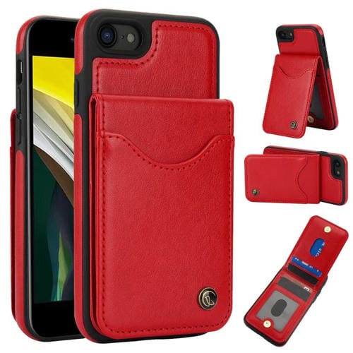 Funda de Cuero Awquer para iPhone 7/8/SE 2022 con Tapa Vertical Tarjetero y Soporte (Rojo)