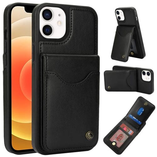 Funda para iPhone 12/12 Pro Awquer Cuero Tapa Vertical Tarjetas Soporte (Negro)