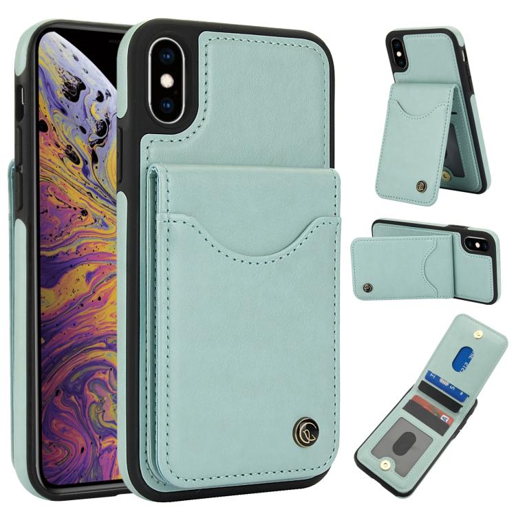 Funda para iPhone X/Xs Awquer Cuero Tapa Vertical Tarjetas Soporte (Verde)