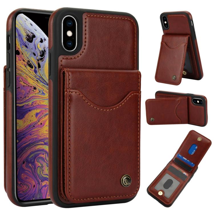 Funda de Cuero con Tapa Vertical Awquer para iPhone X/Xs con Tarjetero (Marrón)