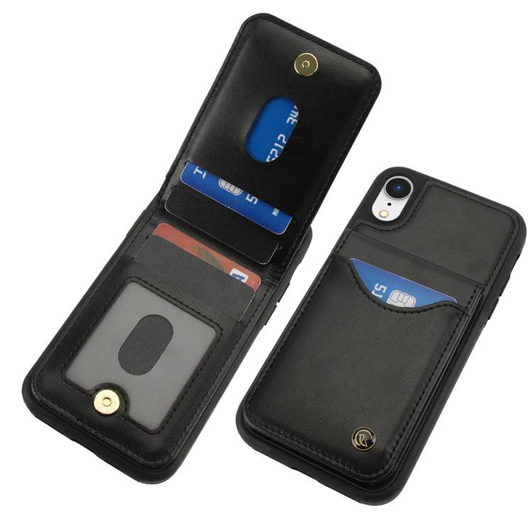 Funda de Cuero con Tapa Vertical Awquer para iPhone Xr con Tarjetero (Negro)