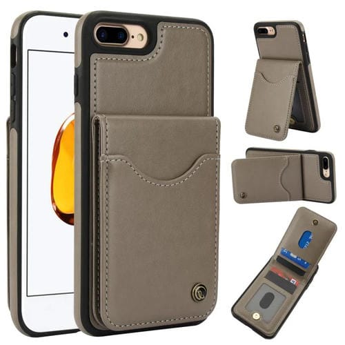 Funda de Cuero con Tapa Vertical Awquer para iPhone 7 Plus/8 Plus (Gris)