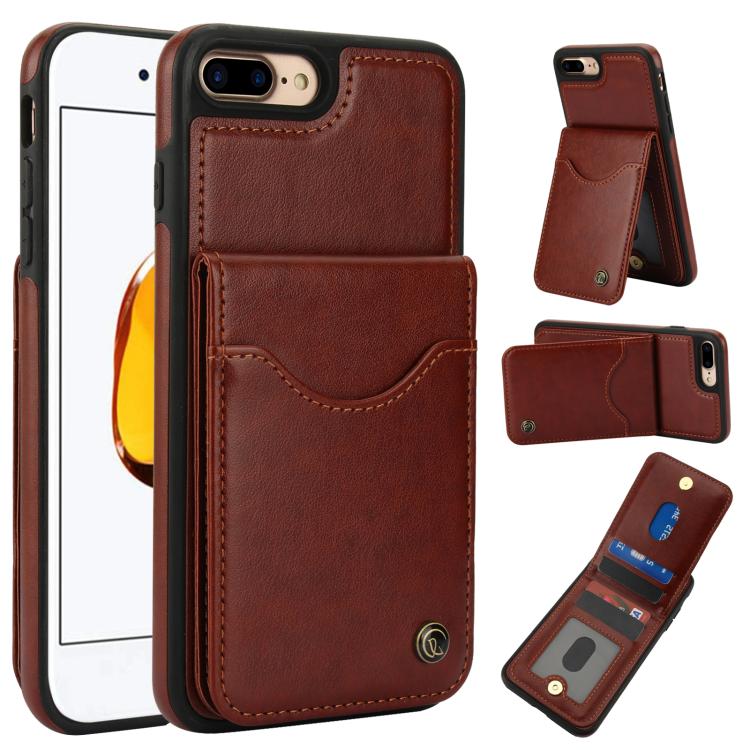 Funda de Cuero Awquer para iPhone 7 Plus/8 Plus con Tapa Vertical para Tarjetas y Soporte (Marrón)